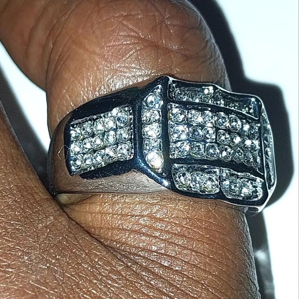 Men's Silver Geometric Diamond Ring Sz 11
